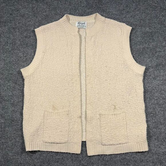 Vintage 70s Cream Cardigan Vest Women's USA Made Size L 22x25 - Picture 1 of 6